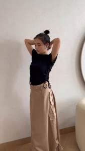 CECIL Baju Atasan Wanita - Crop Top Basic - Kaos Rib Polos - Knit Top Tali Serut