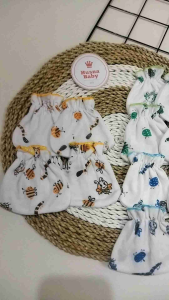 Husna Baby - 3 Pasang Sarung Tangan dan 3 3Pasang Sarung Kaki Bayi Seri Putih Motif