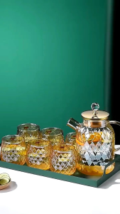 Teko Kaca Borosilicate Tahan Panas dan Api / Ceret Teko Pitcher  Teh Motif Estetik