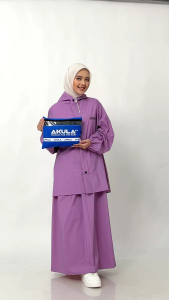 JAS HUJAN SETELAN WANITA ROK AKULA BAHAN PVC TEBAL DAN ELASTIS ANTI REMBES