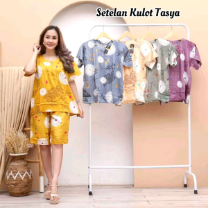 Setelan jumbo Kulot Tasya Motif Bunga Lengan Pendek Celana Pendek Variasi Warna Banyak Model Terbaru