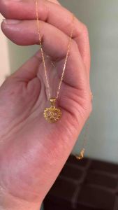 PAWNABLE 18K Saudi Gold Lightweight Rolo Chain(18" manipis) with Heart Net Pendant