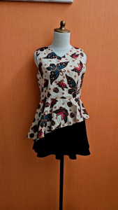 atasan wanita cream motif batik coklat EFFUSION cewek M kutung blouse cute