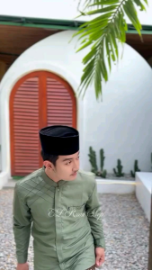 Kemeja Baju Koko Pria Lengan Panjang Motif Marvel Warna Sage Elrumi Jaring Jaring Kemko Polos Katun