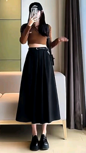 Chân Váy Midi Dáng Dài Kèm Dây Nịt Cạp Bo Chun Có Khóa Kéo Thời Trang Nữ Dưới 58Kg Dài váy 81cm Top Habis