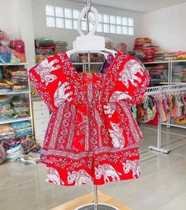 ชุดลายช้างเด็ก สงกรานต์(รหัสD94) งานพร้อมส่ง 6-24 เดือน น้ำหนัก6-11กิโล ใส่สวยและน่ารักมากๆ เสื้อสายเดี่ยว+กางเกง เด็กหญิง