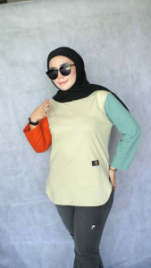 Kaos Oval Kombinasi 3Warna || Baju Wanita Lengan Panjang || Kaos Polos