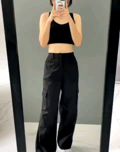 Celana Cargo Wanita Highwaist Loose Pants Celana Wanita Kekinian OOTD