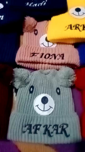 Kupluk bayi bear Topi pompom bayi gratis bordir nama