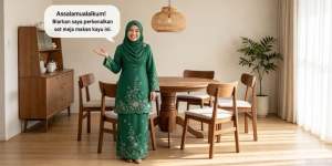 EWJ 2860 Kusyen Dining Chair+4ft Round Wood Dining Chair Set 1+6 Morden Cantik Murah Meja Bulat 6 Orang
