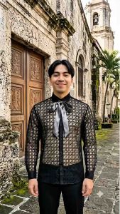【 PREMIUM 】Modern Barong Tagalog Solihiya Lace Long Sleeves with Inner Lining and Bowtie
