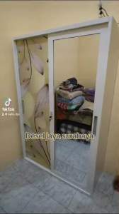 Lemari Baju Sliding Besi LB-362 - Lemari Baju Sliding - Almari Baju sliding - Lebar 120 cm (Besar) - Lemari baju besi - Lemari baju Sliding kaca - PLAT LEBIH TEBAL YA
