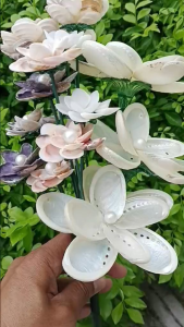 Real Seashell l Amoma artificial flower bouquet with pearl center in white pink and purple colors for home decoration