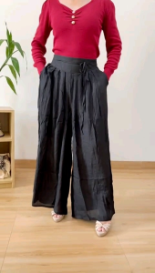 ECLAIRE 003 Celana Panjang Palazzo Wide-Leg Elastic Waist Korea Kasual Basic Dasar Mode Polos glms