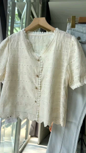 ●ECLAIRE● 043 Blouse Blus Katun Bordir Embroidery Embroidered Lengan Pendek Shortsleeves Korea Kasual Kerja Modis Boho Import giim