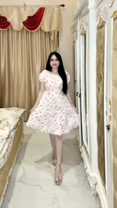 DRESS BOWNIE WANITA SMOCKED BELAKANG CASUAL DRESS