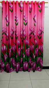Gorden Poliester Motif Floral Hijau dengan Ring untuk Pintu - 135x220 cm