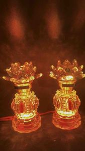 Bộ Đèn Bàn Thờ Sen Pha Lê Cao Cấp Nguyên Khối Phát Sáng Toàn Thân Cao 17cm Sử Dụng Mạch LED Cao Cấp [1714]