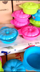 3 wadah set plastik basi labu bulat wadah serbaguna