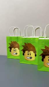 MaxinePartyCrafts 1PC Roblox Green Theme Paper Loot Bags Birthday Gifts Size 15x8x21 cm