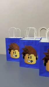 MaxinePartyCrafts 1PC Roblox Navy Blue Theme Paper Loot Bags Birthday Gifts Size 15x8x21 cm
