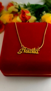 kalung liontin nama Titanium elegant lapis emas 24k