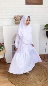 GS 412 Baju Muslim Gamis Anak Cutetrik Manasik Haji Kimira Putih Polos All white