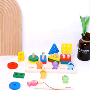 Mainan Edukasi Anak Preschool: 2 IN 1 FISHING COLUMN & Wooden Toys