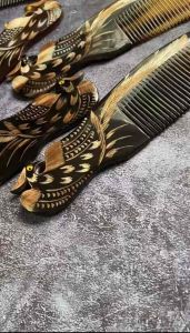 SG Factory Direct Black Phoenix Buffalo Horn Comb Black Water Buffalo Horn Phoenix Carved Handmade Craft Comb Gift