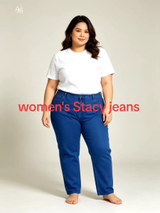Straight cut womens jeans stretchable straight fit long pants light blue dark blue casual fit use