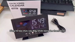 Đồng Hồ Lịch Vạn Niên Màn Hình Màu Lớn Hiển Thị Nhiệt Độ Ẩm Báo Thức Điều Khiển Giọng Nói