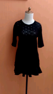 atasan wanita rajut hitam pekat tebal L cewek blouse lengan pendek santai cute