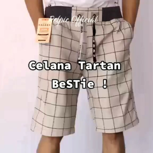 Celana Pendek Tartan Bahan Cotton Combed Pinggang Karet Motif Kotak-kotak Mellar/ Celana pendek Chino melar celana santai pria