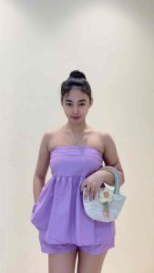 D&C-NEW-Cotton Linen Solid Tube Top And Short Set Terno