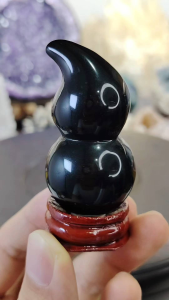 Natural Mexico High Grade Black Obsidian Crystal Gourd Carved Ornament BOG07 #Obsidian