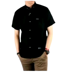 BAJU KEMEJA HITAM POLOS LENGAN PENDEK | KEMEJA FORMAL | HEM HITAM POLOS
