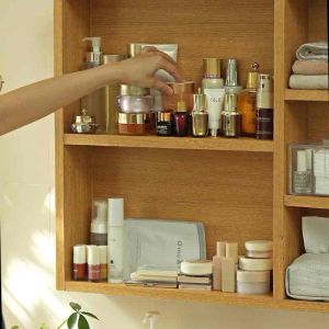 Makeup Organizer Shelf Cabinet Cosmetic Storage Tray with Adhesive Tape Make up Vanity Holder for Bathroom Counter Skincare Perfume Jewelry Desk Organizer Box