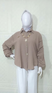 Lengan lipit LD 120cm  Pakaian Atasan Wanita Kemeja Lengan Panjang polos terbaru viral kekinian