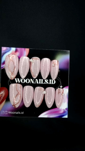 Press on nails free toolkit lengkap | kuku palsu murah premium pink chrome nails
