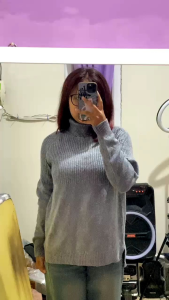 sweater rajut abu kerah turtle neck