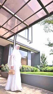Set Gamis Dress Ceruty Babydoll Premium Syari Branded Broken White - Black - Putih - Hitam Mewah Masya Syari Terbaru Medina MADENIA SYARI By MASYA