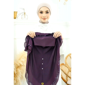 Black Edition Size XL Berdagu [Berbatu Sulam Penuh] Tudung Sarung Moscrepe Awning Scuba