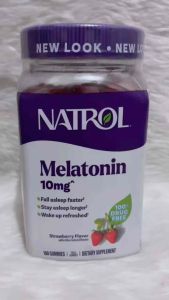 Natrol Melatonin 10mg Strawberry Flavor Gummies 180 Count Dietary Supplement for Sleep Support.