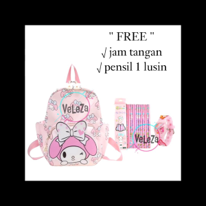 Tas Ransel Sekolah Anak SANRIO KUROMI CINNAMOROL MELODY TK SD free jam tangan dan pensil Tas Ransel