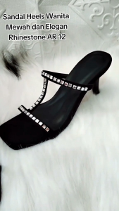 DCollection AR 12 Sandal Pesta Wanita Elegan Heels Stiletto Hak 7 Cm Gladiator Rhinestone