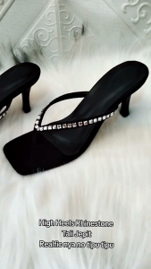 DCollection AR 11 Sandal Pesta Wanita Heels 7 Cm Stiletto Tali Jepit Rhinestones Heel Import