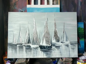 Lukisan Abstrak Perahu Layar & Tekstur Modern: Hiasan Dinding Murah Berkualitas