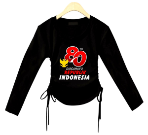 KAOS ATASAN ANAK PEREMPUAN DIRGAHAYU RI 80 MODEL CROP TEE SERUT 2 SISI FLEKSIBEL LENGAN PANJANG