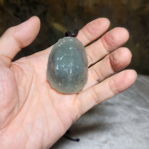 Premium Nephrite Qinghua (black & white) light yellow green hue 3 dimensional The Richest Fu Jia Tian Xia pendant (with certificate)