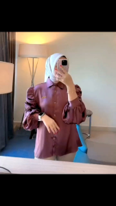Baju Wanita Lengan Balon Atasan Barbie Cradenza Silk Terbaru Polos Lengan Panjang